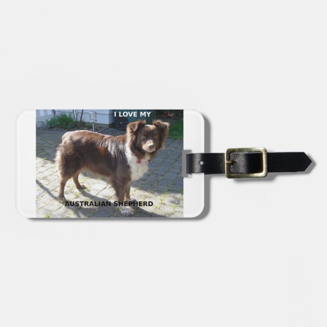 australian shepherd röd tri love w pic bagagebricka (Horisontell Framsida)