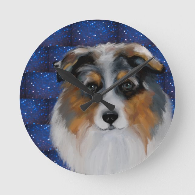 Australian Shepherd  Rund Klocka (Framsida)