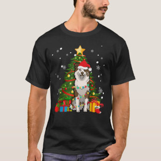 Australian shepherd Santa Christmas Tree Light T Shirt
