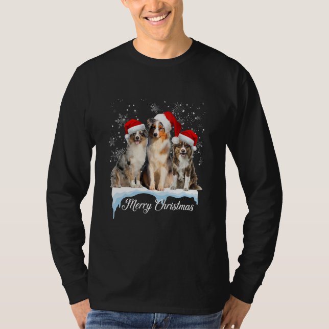 Australian Shepherd Santa Hat Merry Christmas T Shirt (Framsida)