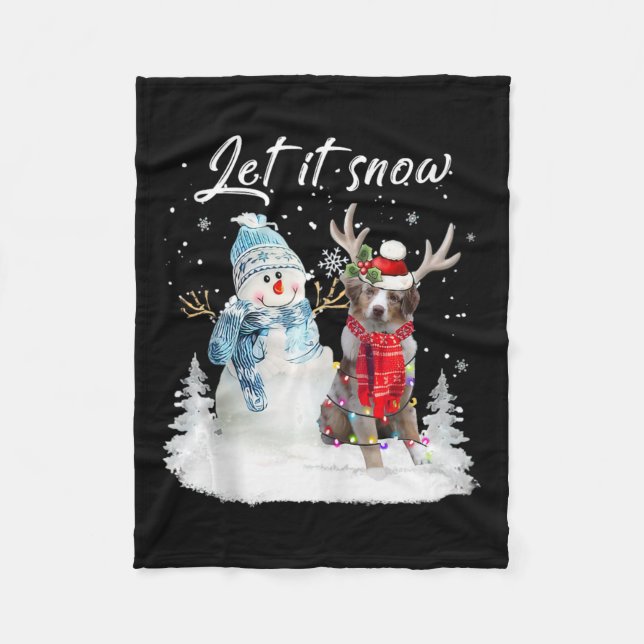 Australian shepherd Santa Hund jul, Snögubbe Xm Fleecefilt (Framsidan)