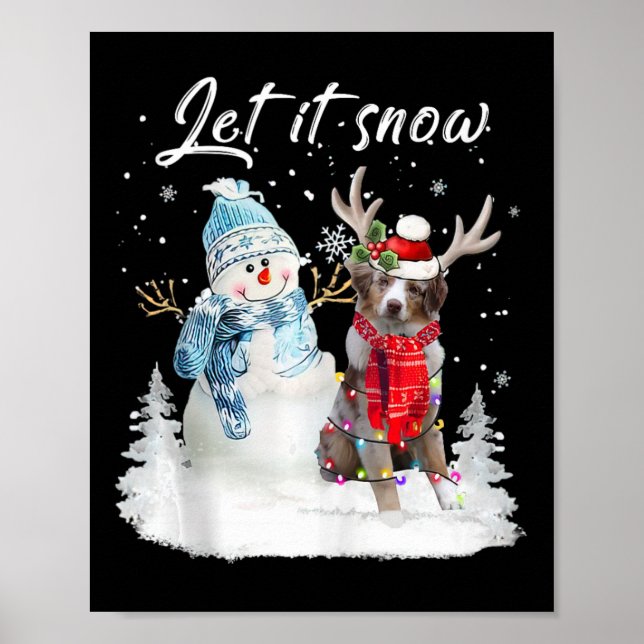 Australian shepherd Santa Hund jul, Snögubbe Xm Poster (Framsidan)
