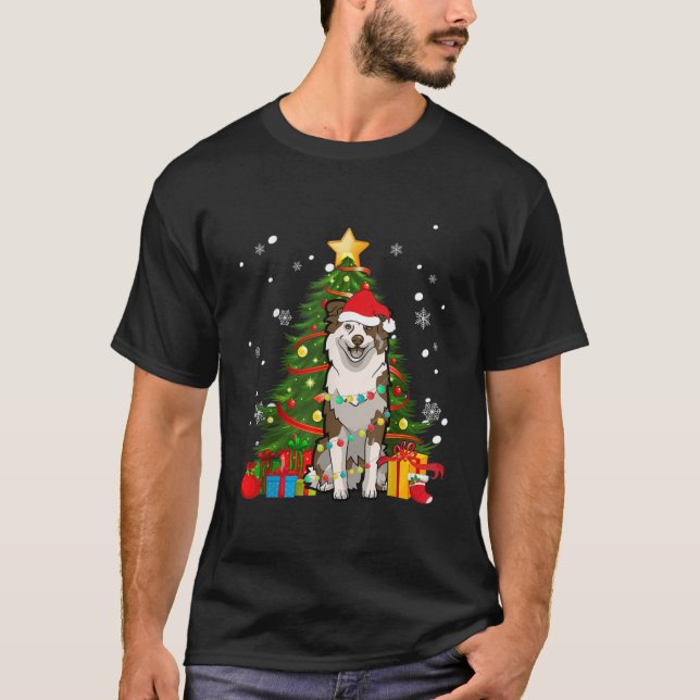 Australian shepherd Santa Julgran Light T Shirt (Framsida)