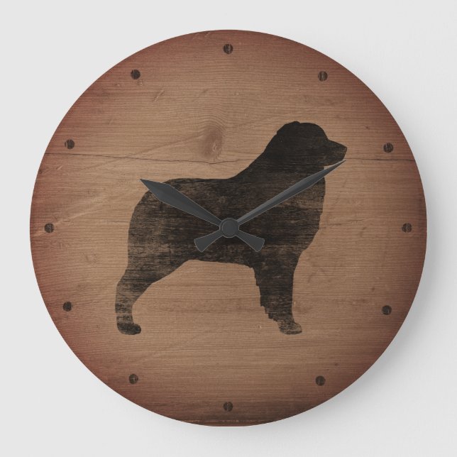 Australian shepherd Silhouette Rustic Stor Klocka (Framsida)
