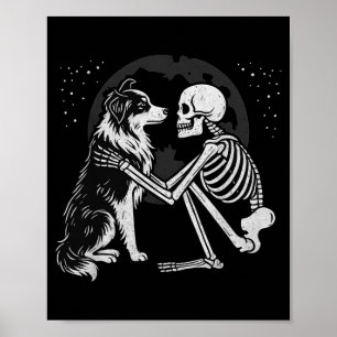 Australian Shepherd Skelett Måne Halloween Hund Poster
