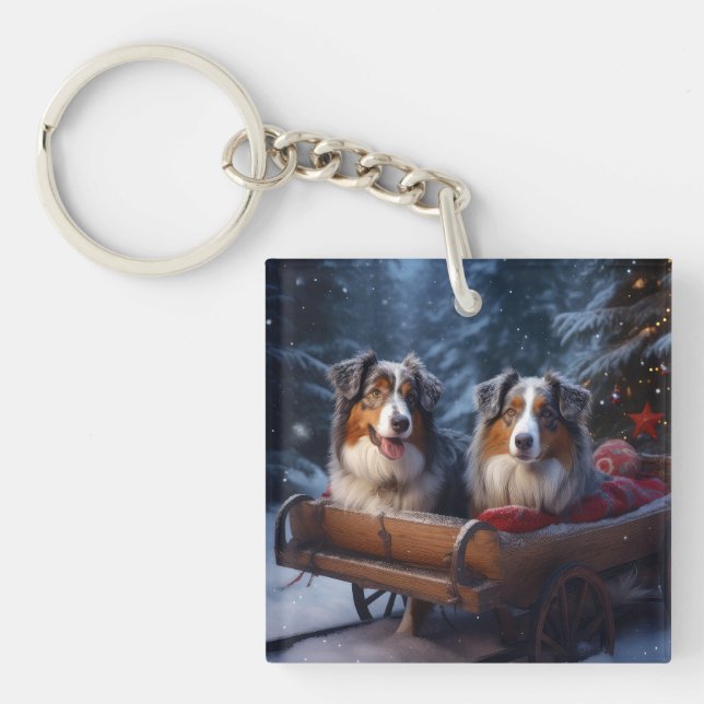 Australian Shepherd Snöig släde juldekoration (Framsidan)