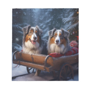 Australian Shepherd Snöig släde juldekoration Anteckningsblock
