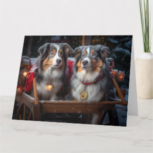 Australian Shepherd Snöig släde juldekoration Kort