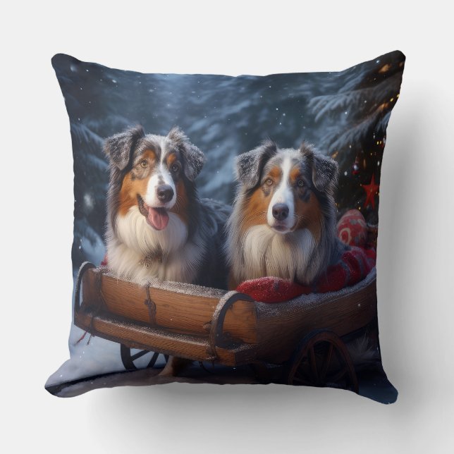Australian Shepherd Snöig släde juldekoration Kudde (Framsida)