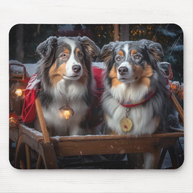 Australian Shepherd Snöig släde juldekoration Musmatta (Framsidan)