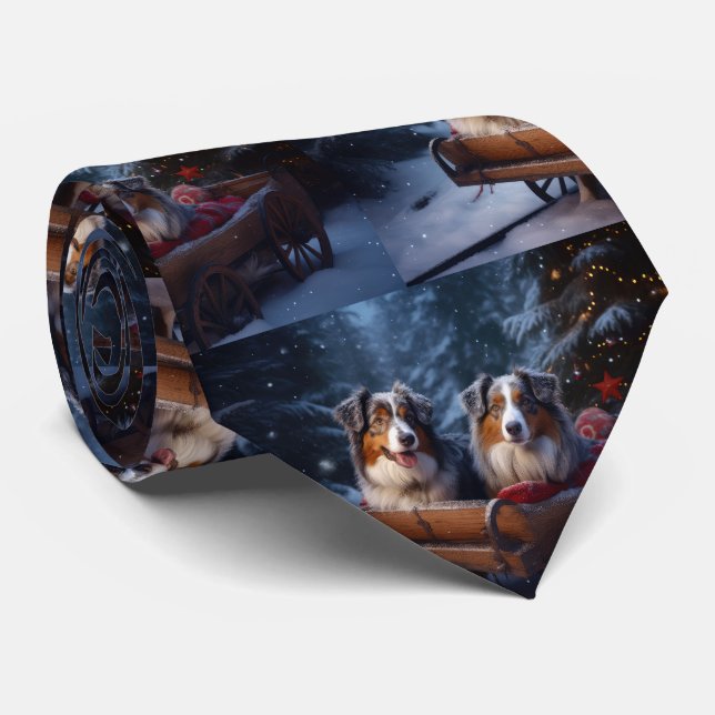 Australian Shepherd Snöig släde juldekoration Slips (Rullad)
