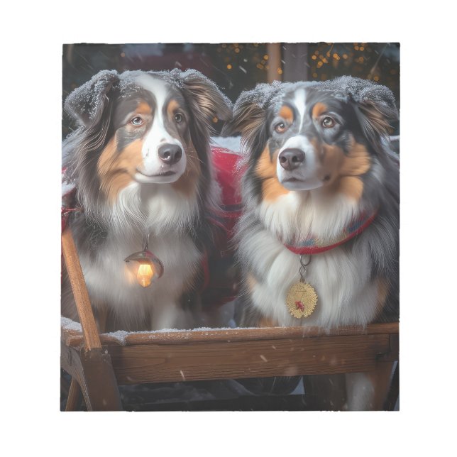 Australian shepherd Snowy Sleigh-juldekretet Anteckningsblock (Framsida)