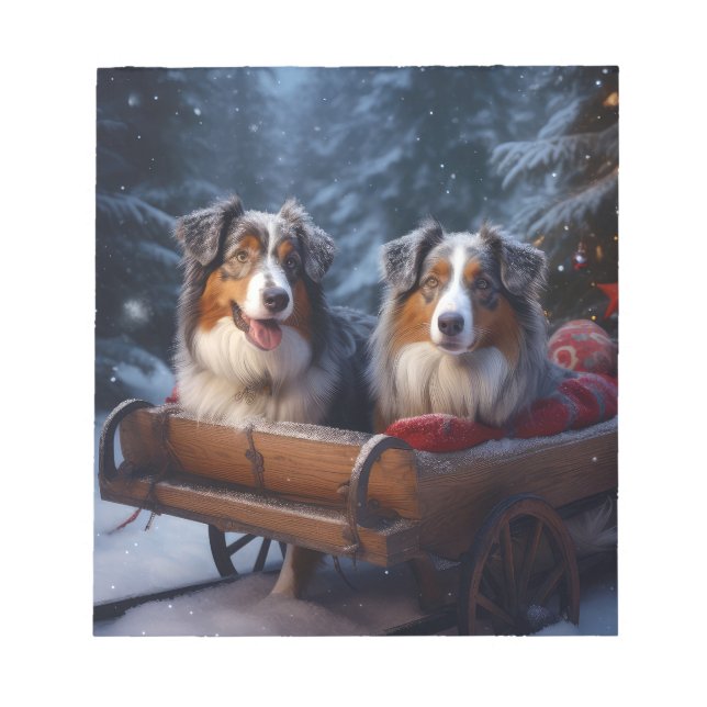 Australian shepherd Snowy Sleigh-juldekretet Anteckningsblock (Framsida)