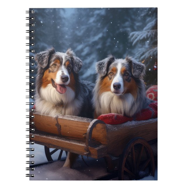 Australian shepherd Snowy Sleigh-juldekretet Anteckningsbok (Framsidan)