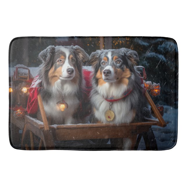 Australian shepherd Snowy Sleigh-juldekretet Badrumsmatta (Framsidan)