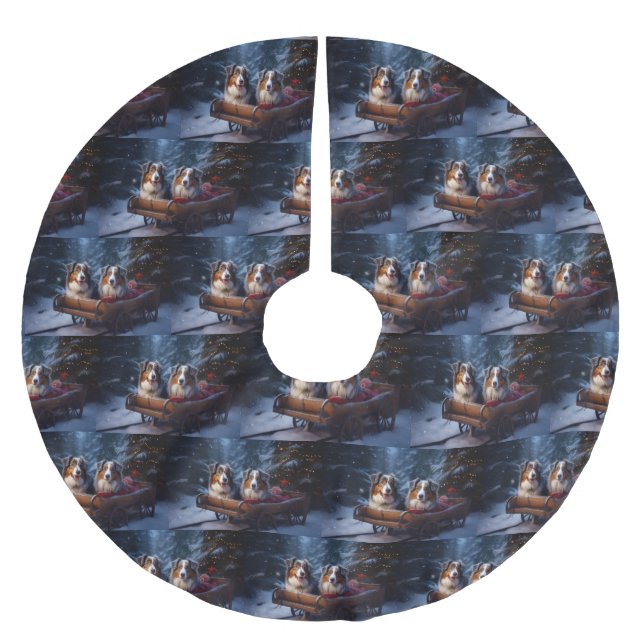 Australian shepherd Snowy Sleigh-juldekretet Julgransmatta Borstad Polyester (Framsidan)