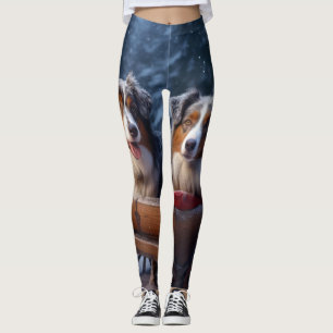 Australian shepherd Snowy Sleigh-juldekretet Leggings
