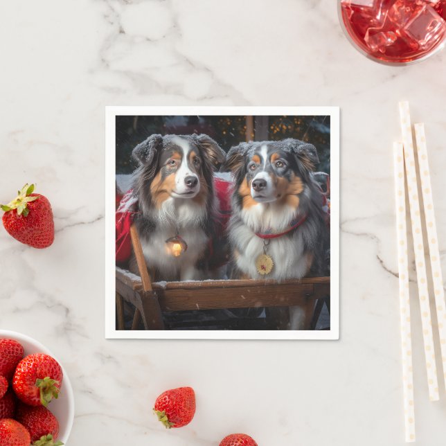 Australian shepherd Snowy Sleigh-juldekretet Pappersservett (Insitu)