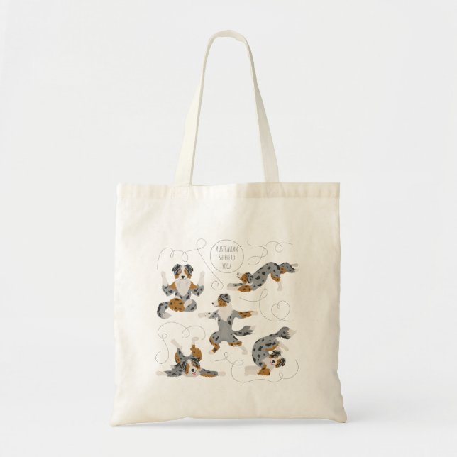 Australian shepherd som gör yoga Tote-väska Tygkasse (Framsidan)