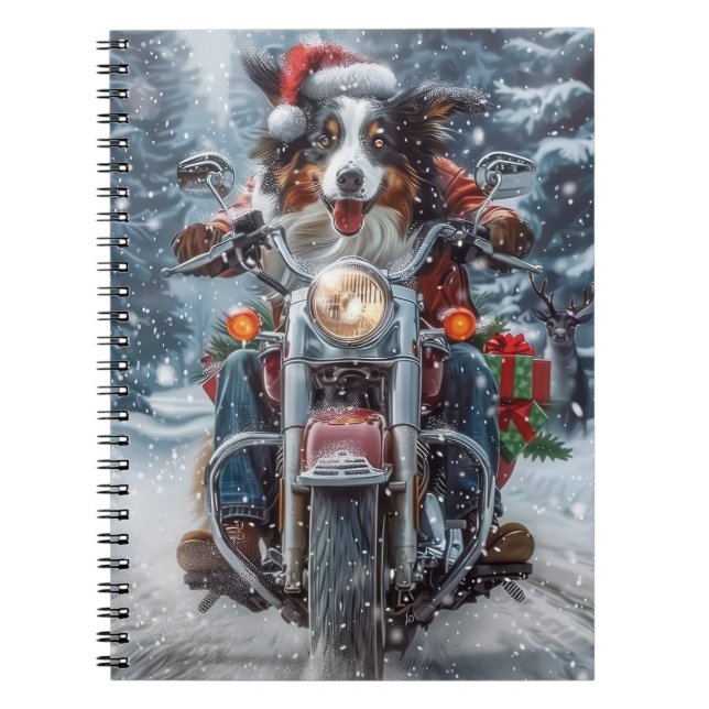 Australian Shepherd som kör motorcykel jul Anteckningsbok (Framsidan)