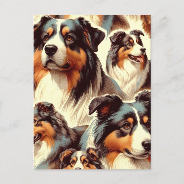 Australian shepherd Sömlös målning Vykort (Framsida)