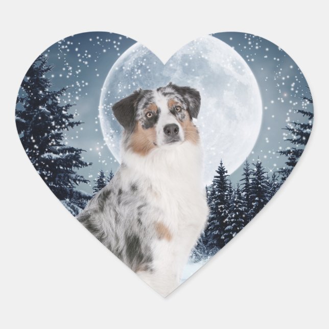 Australian shepherd Stickers Hjärtformat Klistermärke (Framsida)