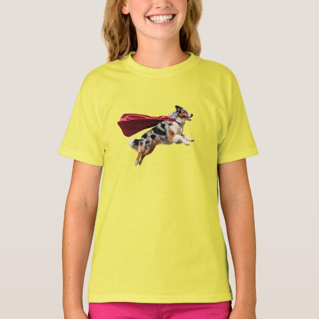 Australian shepherd Supershjälte Barn T-Shirt (Framsida)