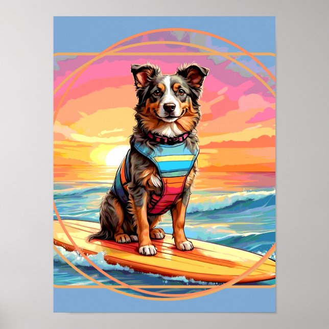 Australian Shepherd Surfing Poster (Framsidan)