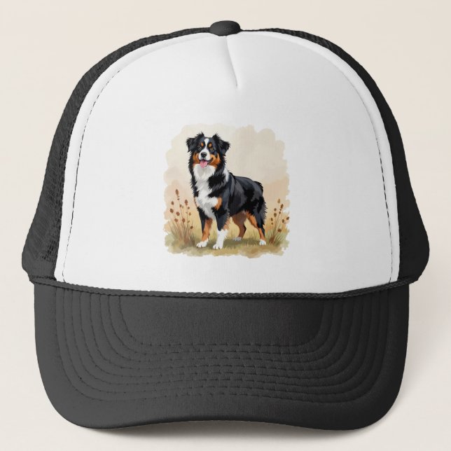 Australian Shepherd Svart Trefärgad Aussie Hund Keps (Framsida)