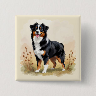 Australian Shepherd Svart Trefärgad Aussie Hund Knapp