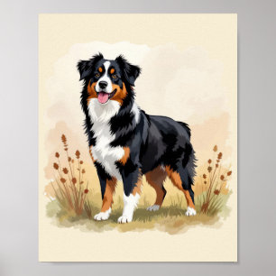 Australian Shepherd Svart Trefärgad Aussie Hund Poster