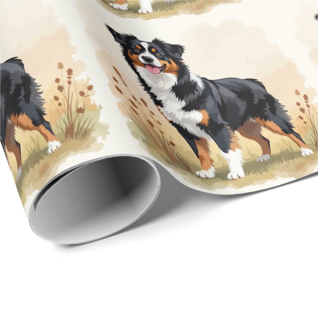 Australian Shepherd Svart Trefärgad Aussie Hund Presentpapper (Rullad Hörn)