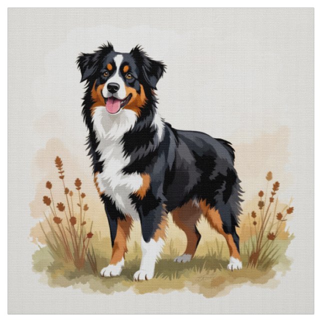 Australian Shepherd Svart Trefärgad Aussie Hund Tyg (Provkarta)