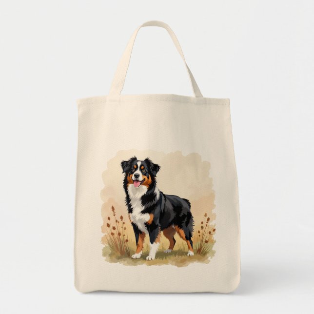 Australian Shepherd Svart Trefärgad Aussie Hund Tygkasse (Framsidan)