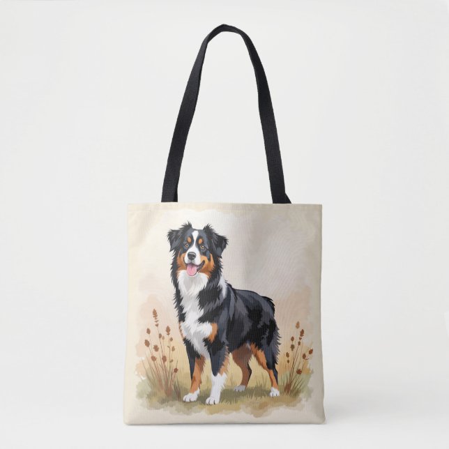 Australian Shepherd Svart Trefärgad Aussie Hund Tygkasse (Framsida)