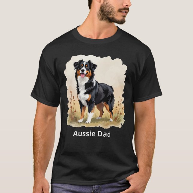 Australian Shepherd Svart Trefärgad Aussie Pappa T Shirt (Framsida)