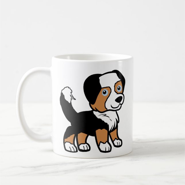 Australian Shepherd Svart Tri Serieteckning Med Sv Kaffemugg (Vänster)
