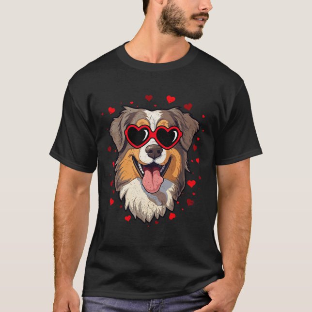 Australian shepherd Valentine Heart Cute Hund älsk T Shirt (Framsida)