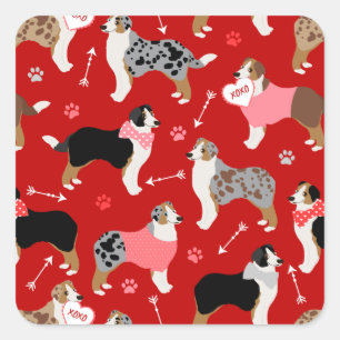 australian shepherd Valentine Mönster Square Stic Fyrkantigt Klistermärke