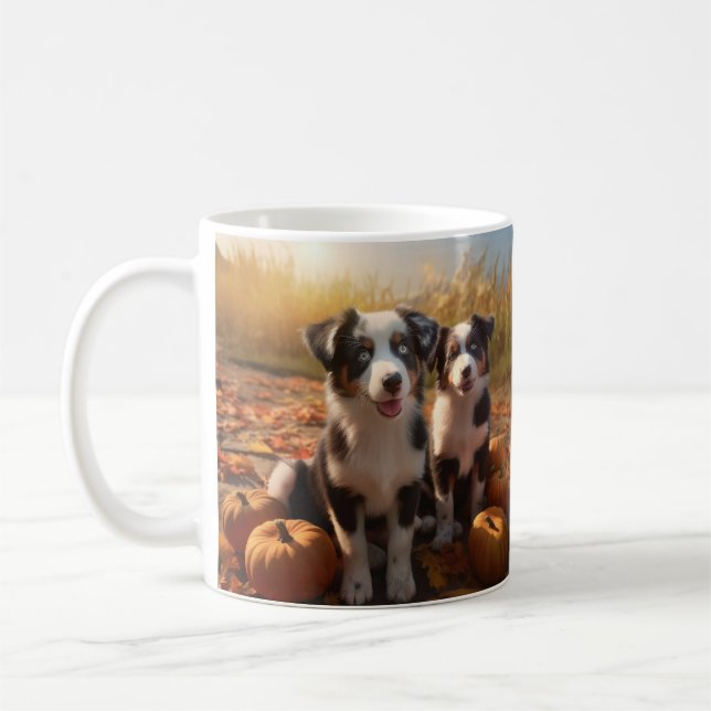Australian Shepherd Valp Höstglädje Pumpa Kaffemugg (Vänster)