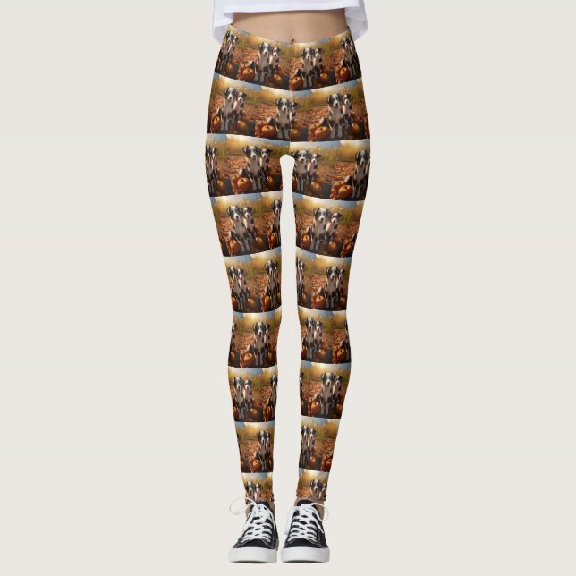 Australian Shepherd Valp Höstglädje Pumpa Leggings (Framsida)