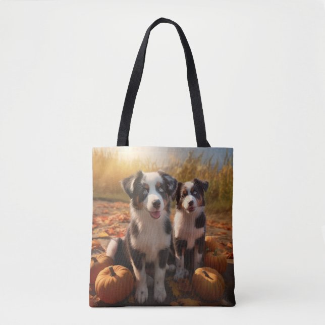 Australian Shepherd Valp Höstglädje Pumpa Tygkasse (Framsida)