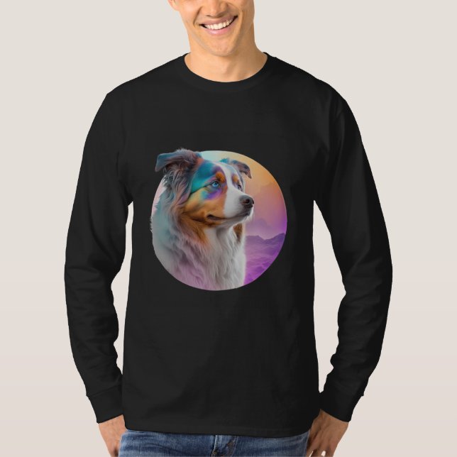 Australian Shepherd Vaporwave Retrowave Aesthetic  T Shirt (Framsida)