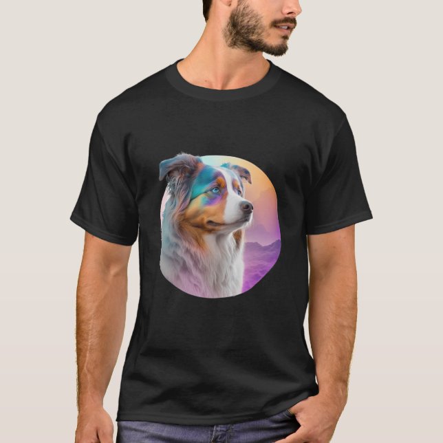 Australian Shepherd Vaporwave Retrowave Aesthetic  T Shirt (Framsida)