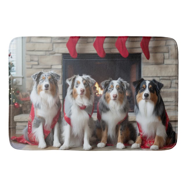 Australian Shepherd vid brasan jul Badrumsmatta (Framsidan)