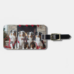 Australian Shepherd vid brasan jul Bagagebricka