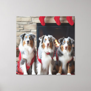 Australian Shepherd vid brasan jul Canvastryck