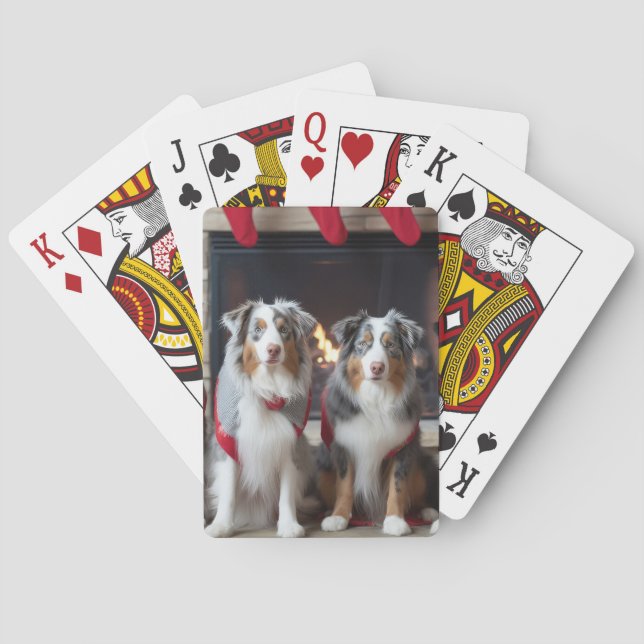 Australian Shepherd vid brasan jul Casinokort (Baksidan)