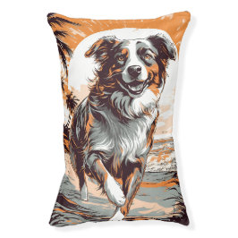 Australian shepherd vid en tropisk strand