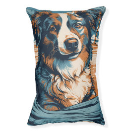 Australian shepherd vid en tropisk strand